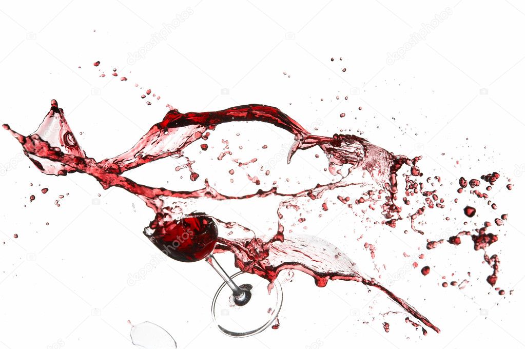 Explosion of a glass with red wine isolated on white. XXL.