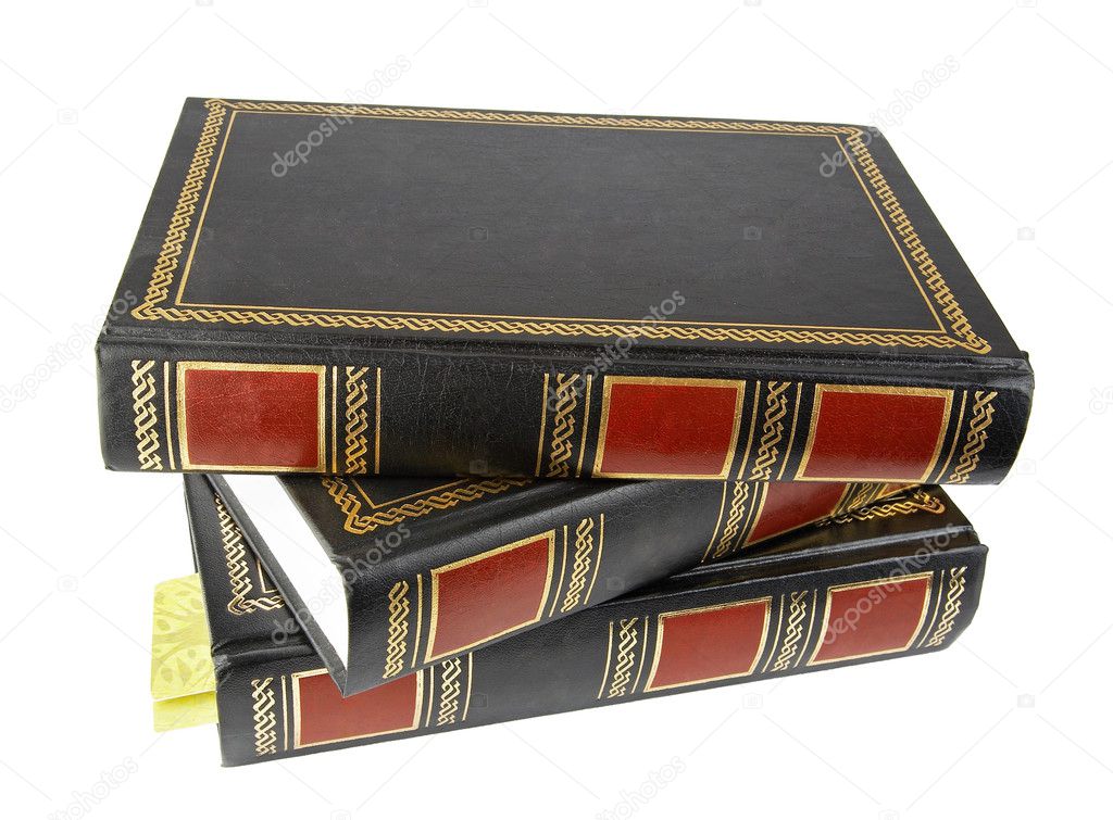 The books in leather cover isolated on white.