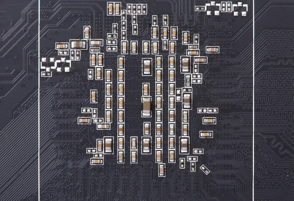 Fecho da placa de circuito eletrônico com transistores — Fotografia de Stock
