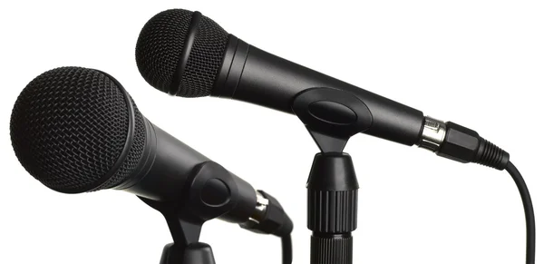 Mikrofoner isolerad på vit + urklippsbana. — Stockfoto