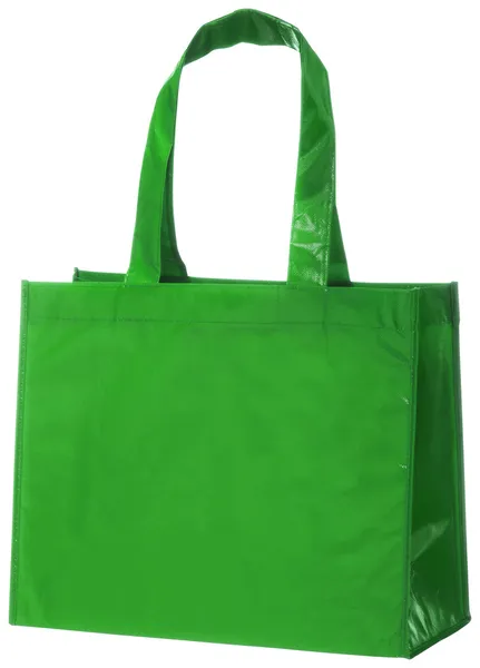 Zöld, újrahasználható bevásárló táska, elszigetelt fehér + Vágógörbe. — Stock Fotó