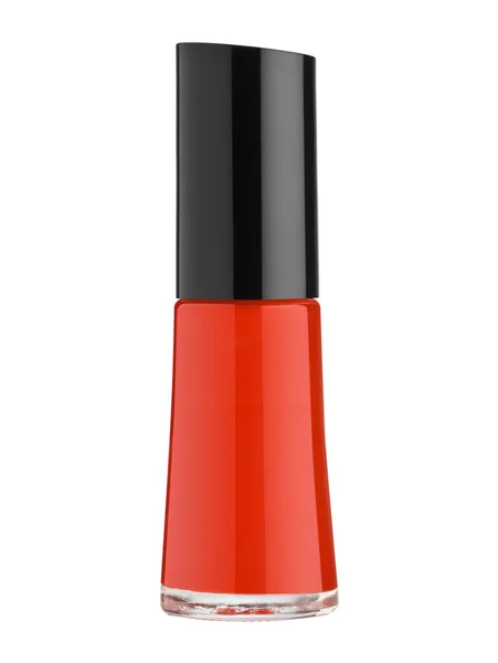 Flaskan Tom av rött nagellack isolerad på vita + klippning Pat — Stockfoto