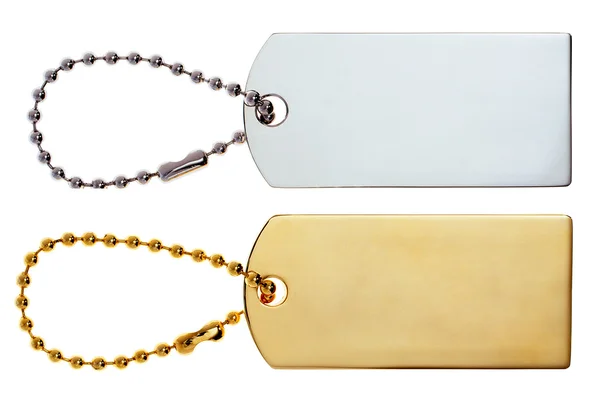 Ouro & Etiquetas de prata ou etiquetas ou Charme isolado em branco + Clippi — Fotografia de Stock