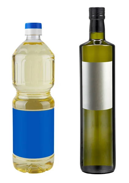 Puste butelki czystej oliwy lub kukurydzy lub orzechów lub słonecznika (Vegetabl — Zdjęcie stockowe