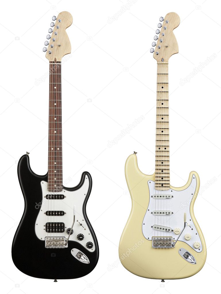 Electric guitars isolated on white + clipping path.
