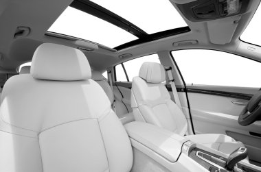 Seats and panarama window in modern white sport car, back view clipart