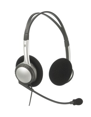 Headphones with a microphone of a support service. Isolated on w clipart