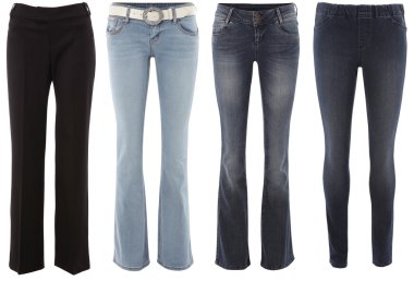 Set of womans jeans trouser isolated on the white background clipart