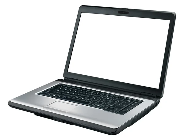 Vista de laptop com monitor em branco + caminho de recorte . — Fotografia de Stock