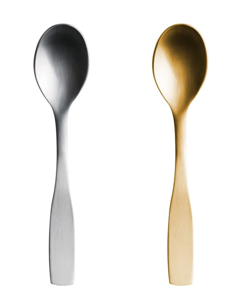 Silver and Gold Spoon isolated on white + clipping path — Stock Photo, Image