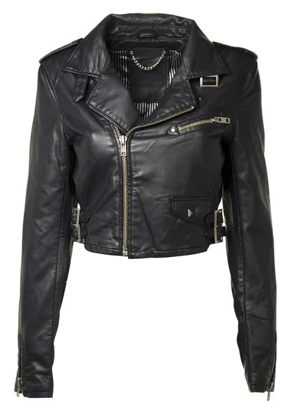 Luxuru Black Leather jacket isolated on white + clipping path — Stock Photo, Image