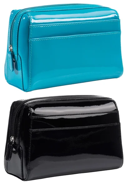 Mulheres preto & azul pouco negócio patente saco de couro isolat — Fotografia de Stock