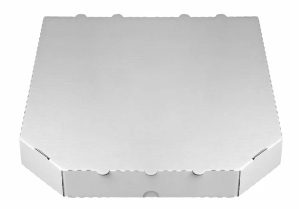 Primo piano di scatola di cartone vuota per pizza su sfondo bianco con — Foto Stock