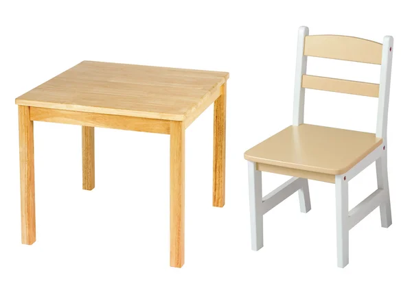 Cadeira e mesa isoladas no fundo branco — Fotografia de Stock