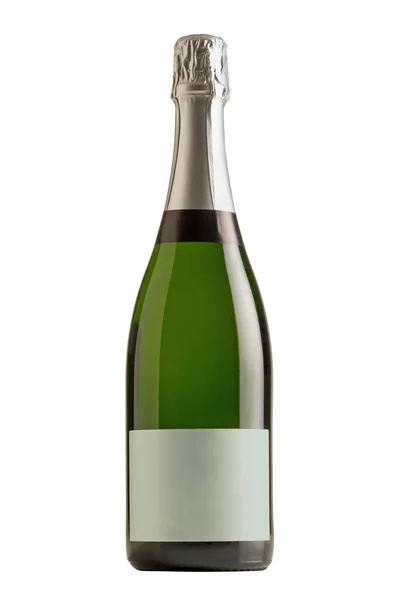 Champagnefles geïsoleerd op wit + uitknippad. — Stockfoto