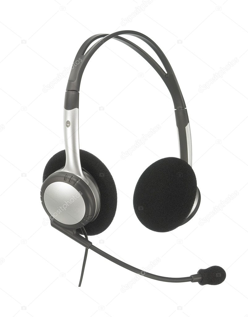 Headphones with a microphone of a support service. Isolated on w