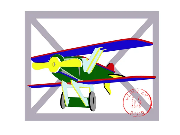 Ansichtkaart met kleur vliegtuig — Stockvector