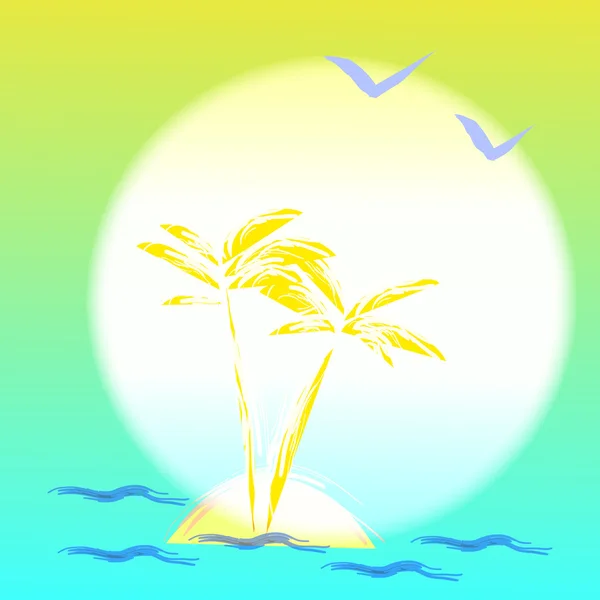 Художественная иллюстрация с пальмой и островом — стоковый вектор