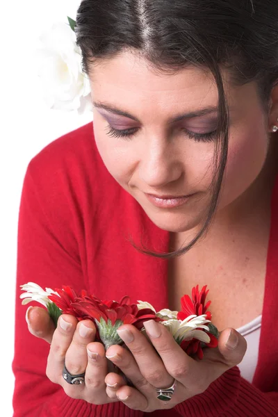 Smelling the flowers — Stock Photo, Image