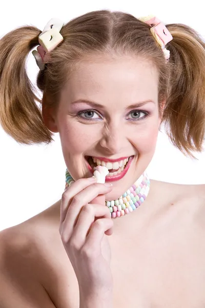 Biting the candy — Stock Photo, Image