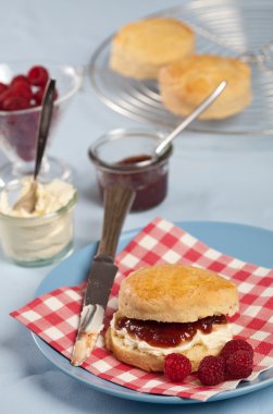 Scones with clotted cream and jam clipart