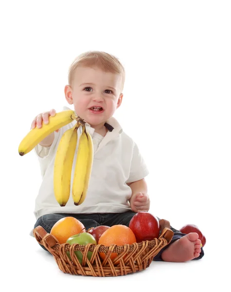 婴儿男孩和水果 — 图库照片