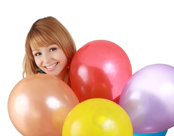 Menina batendo balão de ar — Fotografia de Stock