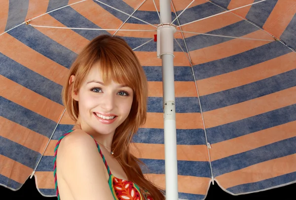 Cute girl under parasol — Stock Photo, Image