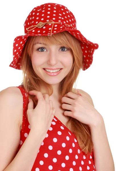 赤いドレスと帽子とかわいい女の子 — ストック写真