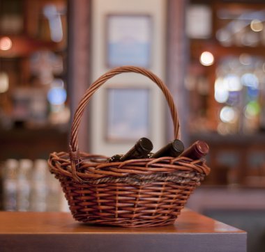 Basket with wine bottles clipart