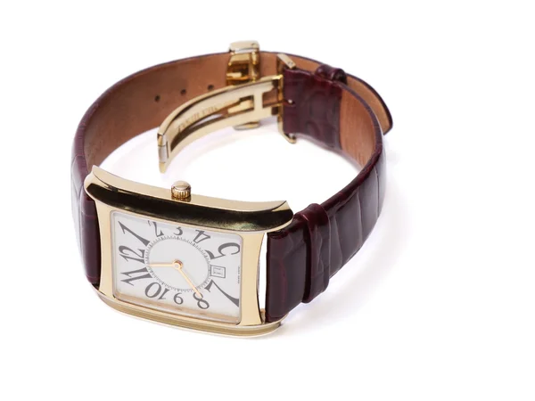 Zlaté náramkové hodinky, samostatný — Stock fotografie