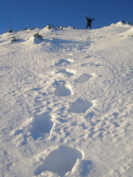 Pista no horizonte de neve e turista — Fotografia de Stock