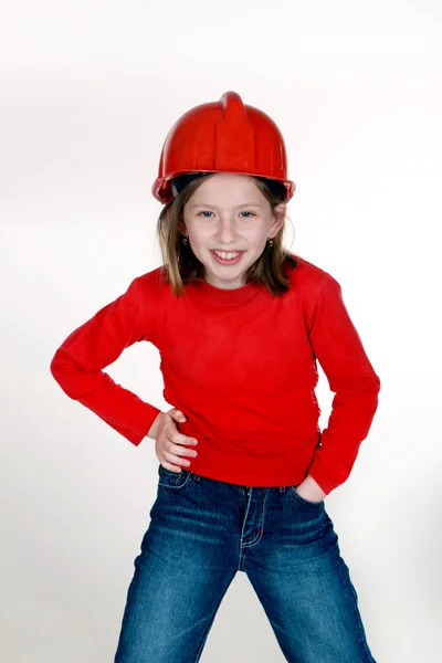 Girl in red helmet — Stock Photo, Image