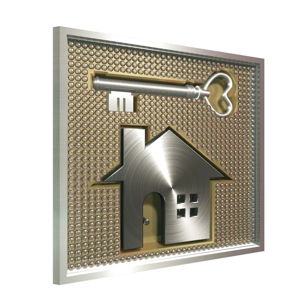 Casa e chave 3D — Fotografia de Stock