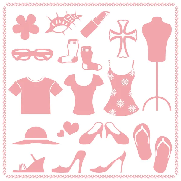 Mulheres moda conjuntos de ícones — Vetor de Stock