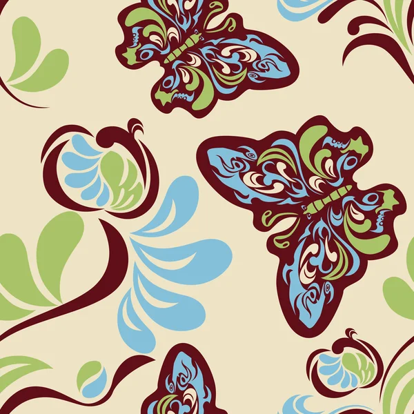 Patrón de flor y mariposa sin costuras — Archivo Imágenes Vectoriales