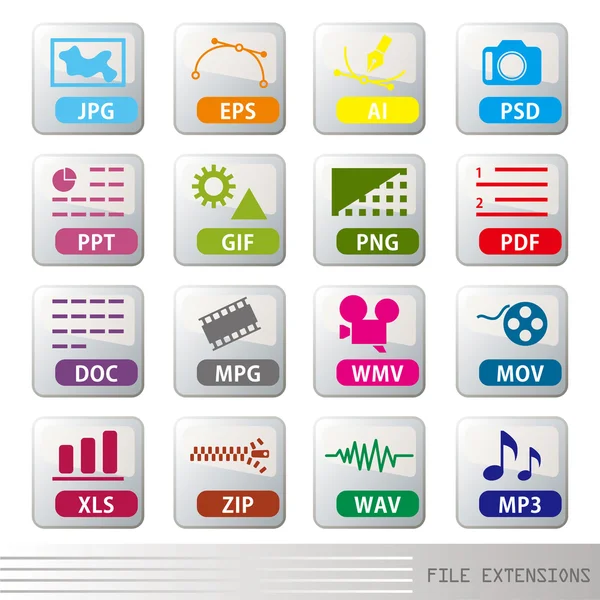 Conjunto de ícones de extensões de arquivo —  Vetores de Stock