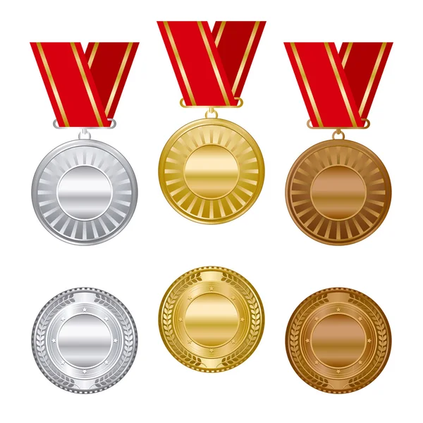 Ouro prata e bronze conjunto de medalhas de prêmio . — Vetor de Stock