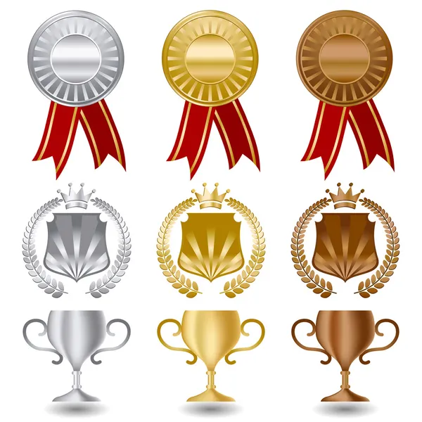 Gold silver and bronze award medals set. — Stock Vector
