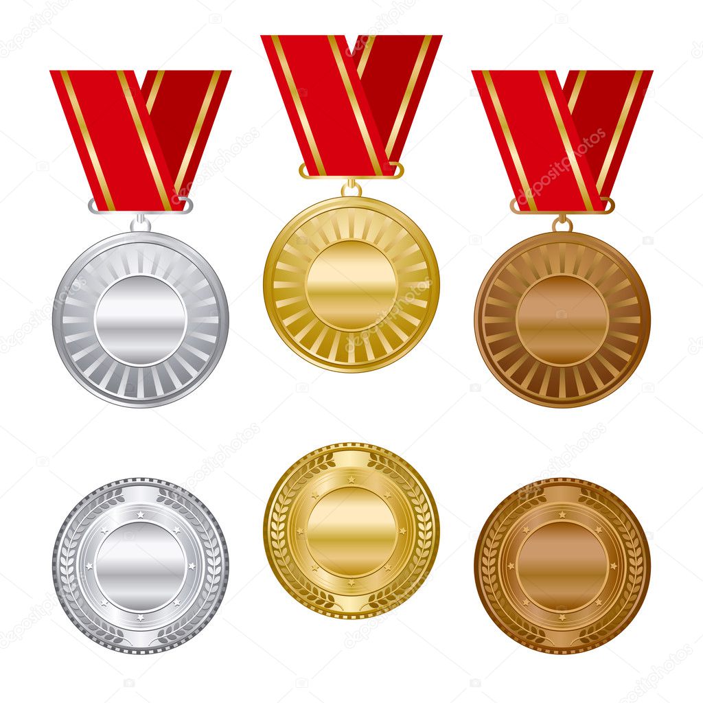 Gold silver and bronze award medals set.