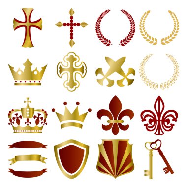 Gold and red ornaments set clipart