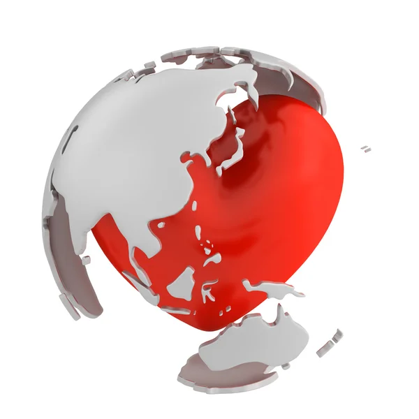 Globus mit Herz, asiatischer Teil — Stockfoto