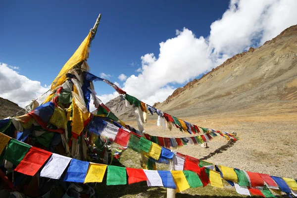 Massor av färgglada buddistisk bön flaggor — Stockfoto