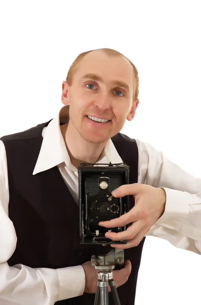 Photographer and old camera Stock Image