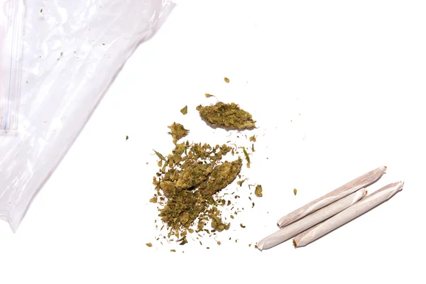 Marihuana s klouby a pytel — Stock fotografie