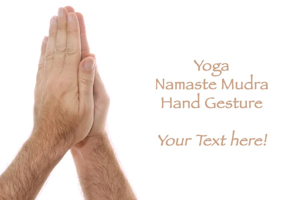 Yogiska hand position namaste anjali mudra på vit — Stockfoto
