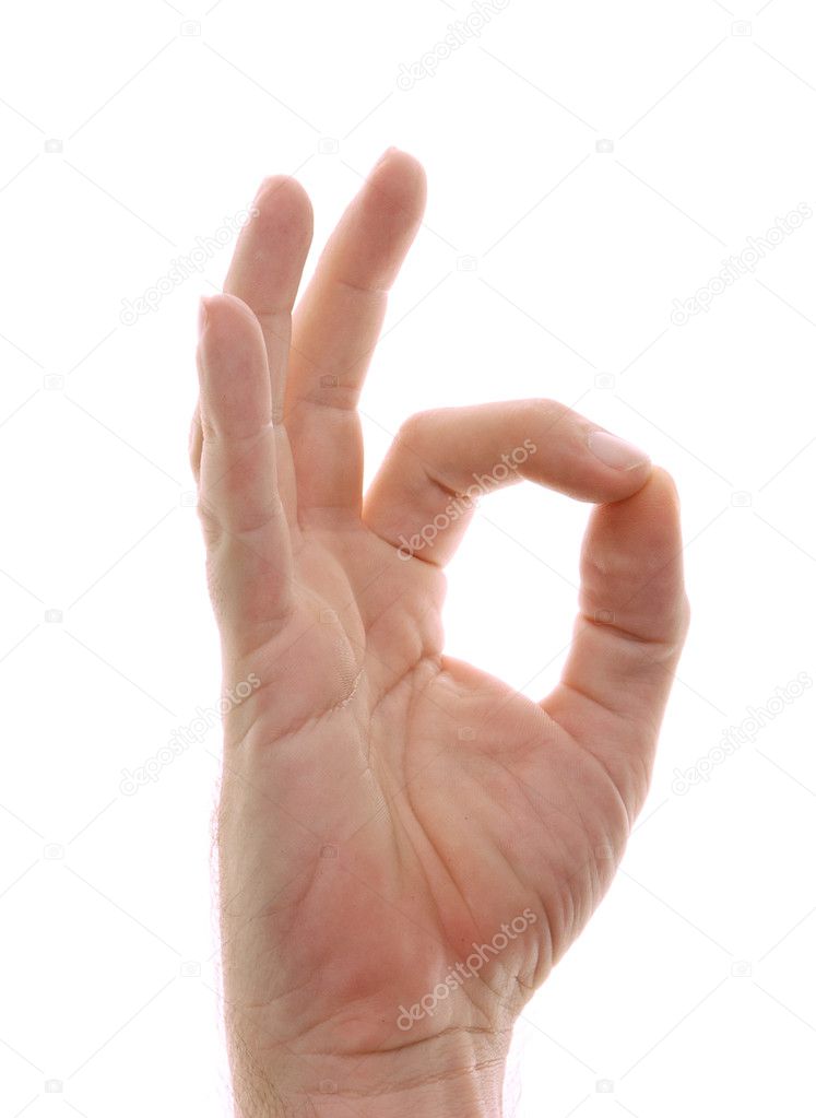 Hand in om position gesture on white