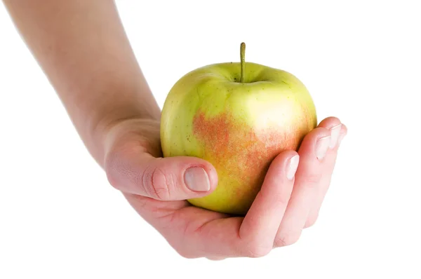 Großer Apfel in der Hand — Stockfoto