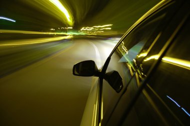 Night drive with car in motion clipart