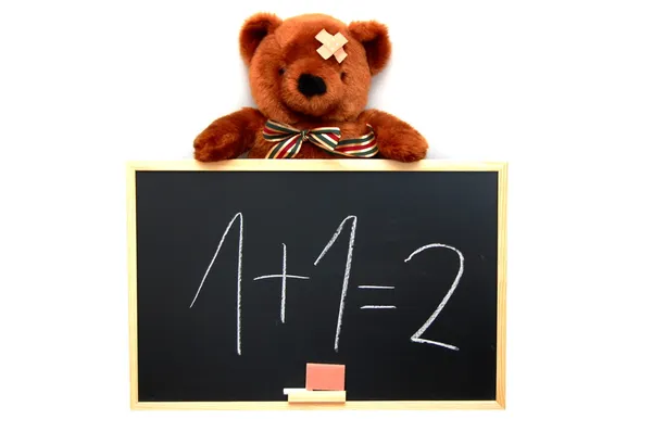 Teddy and blackboard — Stock Photo, Image
